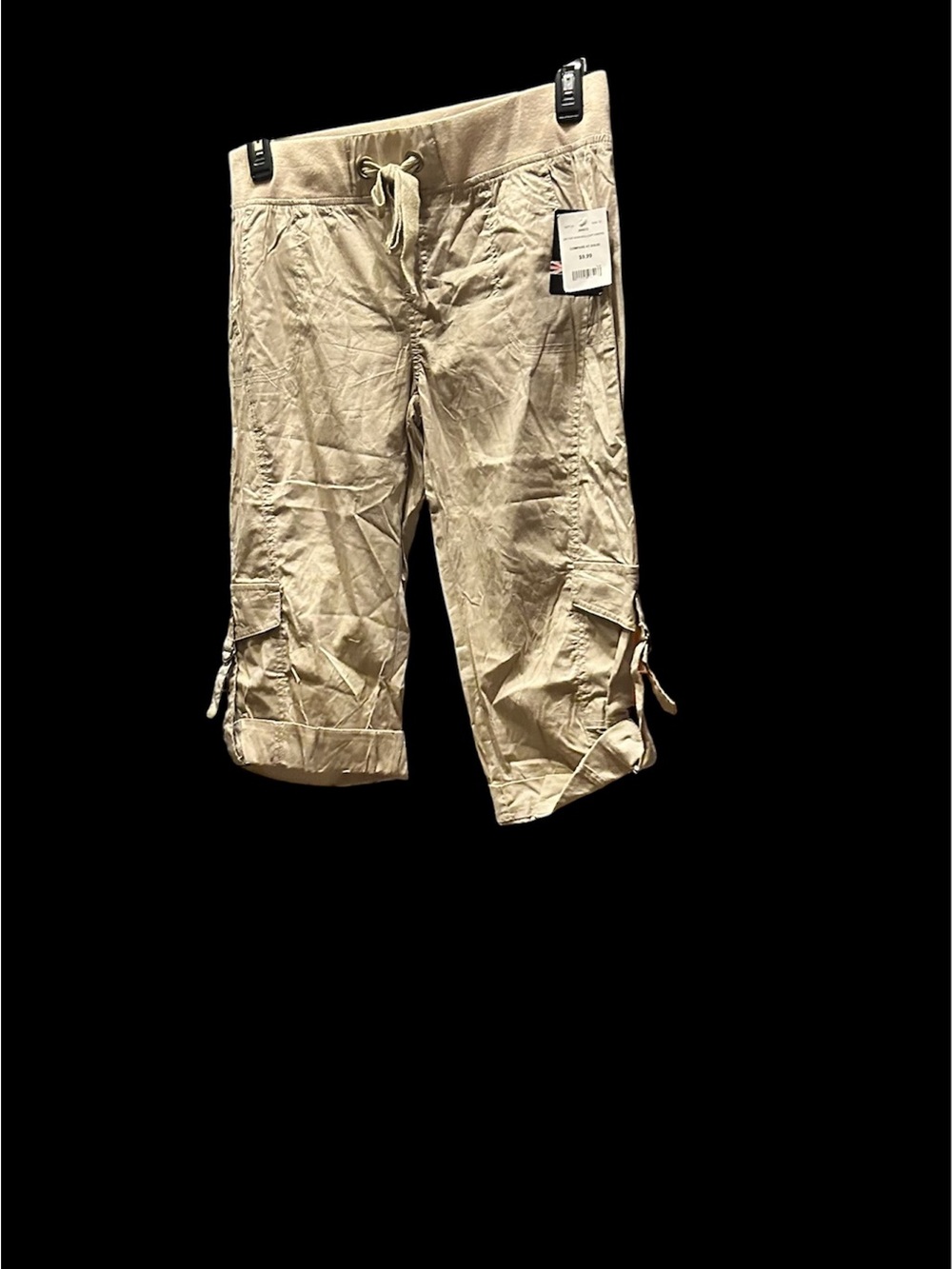 Beige Drawstring Cargo Capris